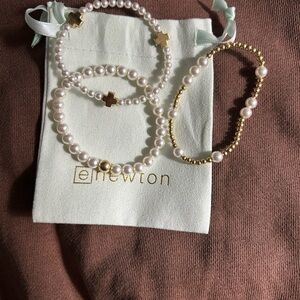 Newton Pearl and Gold Cross Bracelet Trio